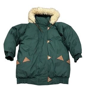 Vintage First Down Puffer Jacket Men's Medium Full‎ Zip Faux Fur Hood Coat